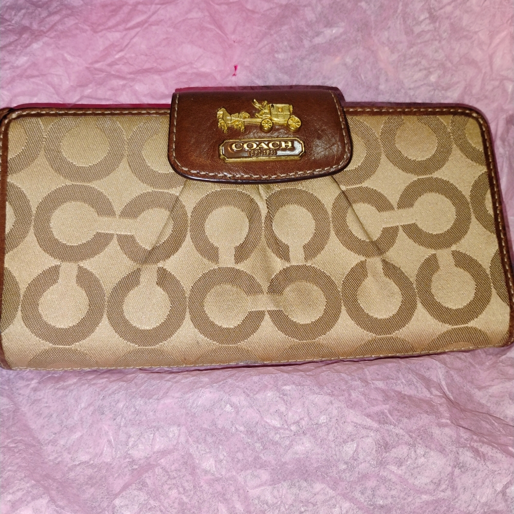 Vintage Coach Signature Brown and Tan Long Wallet